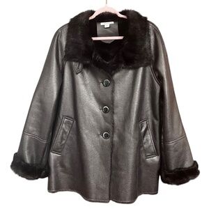 Coldwater Creek Grey Metallic Faux Leather Fur Lined Relaxed Fit Jacket SZ L